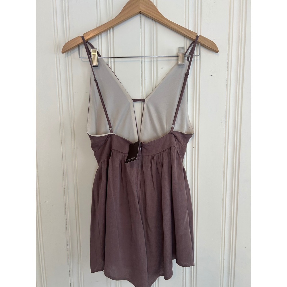 NWT Mahina Hawaii Romper Taupe Brown Deep V Neck Small Resort Vacation Boutique - Picture 3 of 10